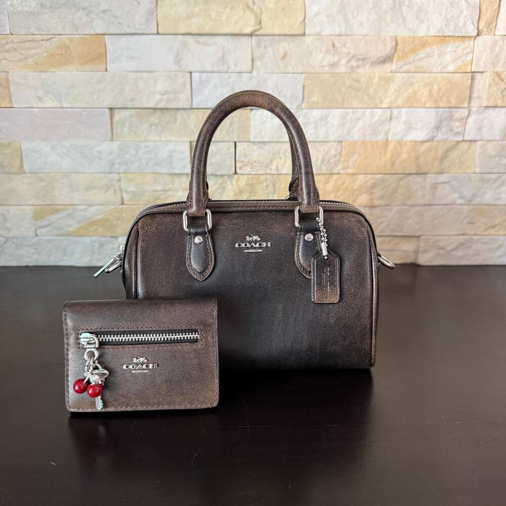Bundle‼️Coach Mini Rowan Crossbody Bag CEN22 & CFA41 Card Case Black Brown